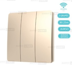 Belaidis kinetinis jungiklis be baterijų PUSH3/GD (3-klavišų, IP67, Auksinis)