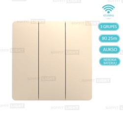 Belaidis kinetinis jungiklis be baterijų PUSH3/GD (3-klavišų, IP67, Auksinis)