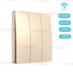 Belaidis kinetinis jungiklis be baterijų PUSH3/GD (3-klavišų, IP67, Auksinis)