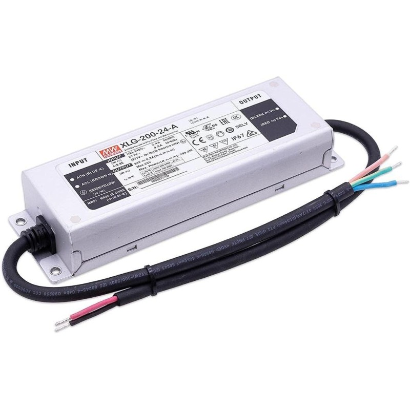 200W 24V Reguliuojamas hermetiškas LED maitinimo šaltinis Mean Well 8.4A IP65