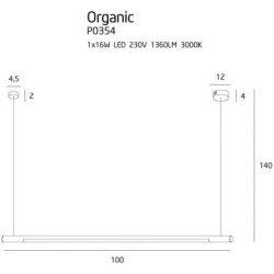 Pakabinamas šviestuvas Organic Horizon 100cm Integruotas LED 16W Juodas