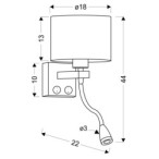 Polo Sieninis šviestuvas 1xE27 +2W LED Juoda