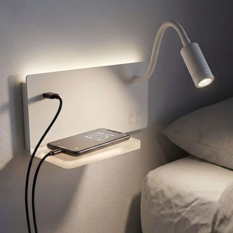 SHELF LED sieninis šviestuvas su lentyna ir USB, baltas, dešininis, 11W, 4000K