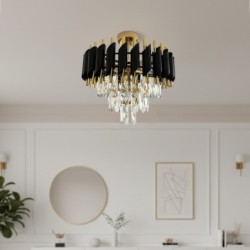 Glamour lubinis šviestuvas Cristal 5xE14, juodas/aukso, krištolas