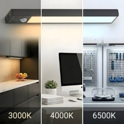 Viro įkraunamas spintelės LED šviestuvas su judesio jutikliu, 20cm, juodas (2 vnt.), 1W, 3CCT