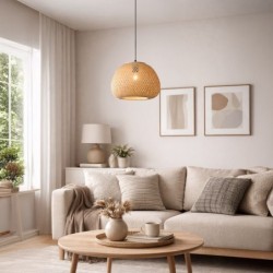 Pakabinamas šviestuvas Petra E27, juodas bambukas, boho stilius, reguliuojamas