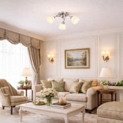 CLARA chromo lubinis šviestuvas 3x E27 su pieno stiklo gaubtais