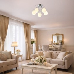 Elegantiškas ELLA 5x E27 chromuotas lubinis šviestuvas su krištolu