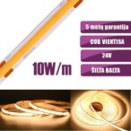 COB vientisa Šilta balta 3000K 10W/m 24V nehermetiška LED juosta 480LED/m IP20 CRI90