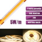 COB vientisa Neutrali balta 4000K 5W/m 24V nehermetiška LED juosta 320LED/m IP20 CRI90