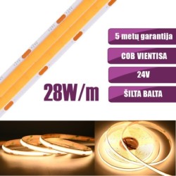 COB vientisa dviguba Šilta balta 3000K 28W/m 24V nehermetiška LED juosta 960LED/m IP20 CRI90