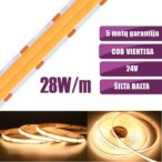 COB vientisa dviguba Šilta balta 3000K 28W/m 24V nehermetiška LED juosta 960LED/m IP20 CRI90