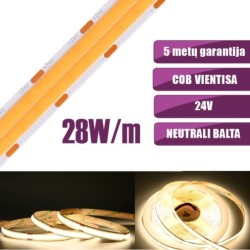 COB vientisa dviguba Neutrali balta 4000K 28W/m 24V nehermetiška LED juosta 960LED/m IP20 CRI90