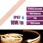 5m COB vientisa Šilta balta 3000K 10W/m 24V hermetiška LED juosta 480LED/m IP67 CRI90