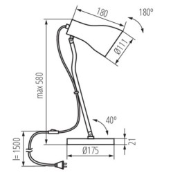 Stalinis šviestuvas JUSI E27 B 230V IP20 II Kištukinis Metalas Juoda
