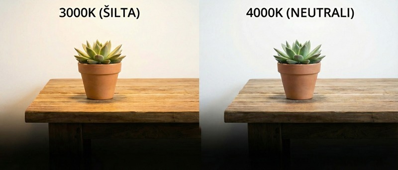 Šviesos spalva: 3000K (šilta) ar 4000K (neutrali)? Išsamus gidas | LEDOK